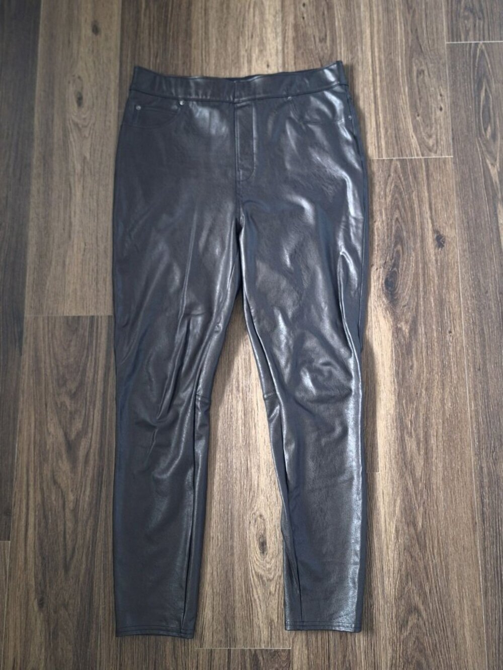 💙 Spanx Pull On Stretch Faux Leather Pants Size L Comfy Flattering Preppy Biker